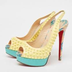مملوكة مسبقًا Christian Louboutin Yellow Patent Leather Lady Peep Spike Slingback Pumps Size 37