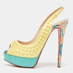 مملوكة مسبقًا Christian Louboutin Yellow Patent Leather Lady Peep Spike Slingback Pumps Size 37