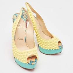 مملوكة مسبقًا Christian Louboutin Yellow Patent Leather Lady Peep Spike Slingback Pumps Size 37