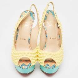 مملوكة مسبقًا Christian Louboutin Yellow Patent Leather Lady Peep Spike Slingback Pumps Size 37