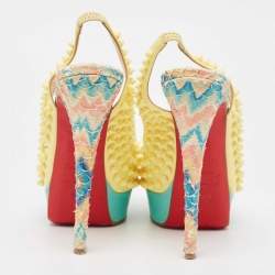 مملوكة مسبقًا Christian Louboutin Yellow Patent Leather Lady Peep Spike Slingback Pumps Size 37