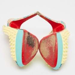 مملوكة مسبقًا Christian Louboutin Yellow Patent Leather Lady Peep Spike Slingback Pumps Size 37