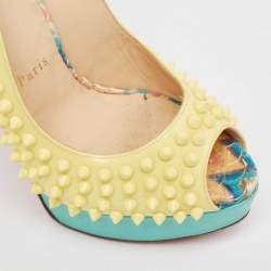 مملوكة مسبقًا Christian Louboutin Yellow Patent Leather Lady Peep Spike Slingback Pumps Size 37