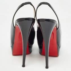 Christian Louboutin Black Patent Leather Lady Peep Slingback Pumps Size 38.5