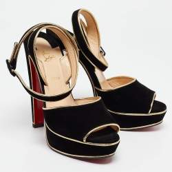 Pre Owned Christian Louboutin Black Suede and Leather Loulou Dancing Sandals Size 40