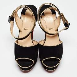 Pre Owned Christian Louboutin Black Suede and Leather Loulou Dancing Sandals Size 40