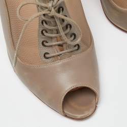 Christian Louboutin Beige Mesh and Leather Flannel Lady Peep Toe Lace Up Oxford Booties Size 38.5