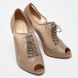 Christian Louboutin Beige Mesh and Leather Flannel Lady Peep Toe Lace Up Oxford Booties Size 38.5