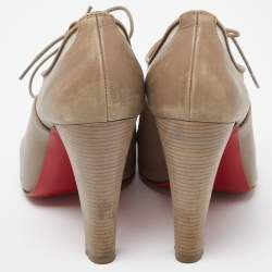 Christian Louboutin Beige Mesh and Leather Flannel Lady Peep Toe Lace Up Oxford Booties Size 38.5