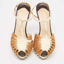 Christian Louboutin Brown/Beige Suede and Leather Zigounette Spiked Sandals Size 38