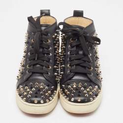 Christian Louboutin Black Leather Louis Spikes Sneakers Size 37.5