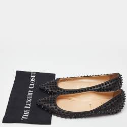مملوكة مسبقًا Christian Louboutin Black Leather Pigalle Spikes Ballet Flats Size 41.5