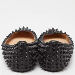 مملوكة مسبقًا Christian Louboutin Black Leather Pigalle Spikes Ballet Flats Size 41.5