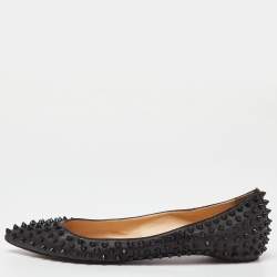 مملوكة مسبقًا Christian Louboutin Black Leather Pigalle Spikes Ballet Flats Size 41.5