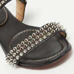 Christian Louboutin Black Leather Bikee Bike Spikes Flat Sandals Size 37