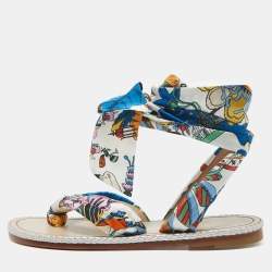 Christian Louboutin Multicolor Satin Spetsos Ankle Wrap Sandals Size 36