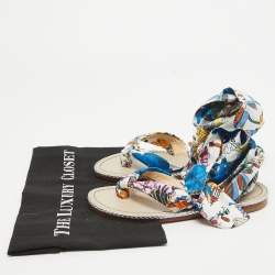 Christian Louboutin Multicolor Satin Spetsos Ankle Wrap Sandals Size 36