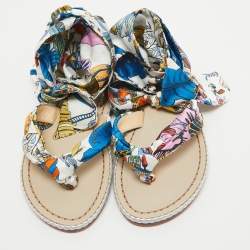 Christian Louboutin Multicolor Satin Spetsos Ankle Wrap Sandals Size 36