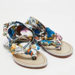 Christian Louboutin Multicolor Satin Spetsos Ankle Wrap Sandals Size 36
