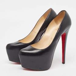 Pre Owned Christian Louboutin Black Leather Daffodile Platform Pumps Size 36.5
