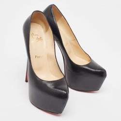 Pre Owned Christian Louboutin Black Leather Daffodile Platform Pumps Size 36.5