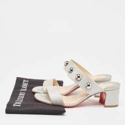 Christian Louboutin Silver Glitter Simple Billi Sandals Size 36.5
