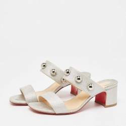 Christian Louboutin Silver Glitter Simple Billi Sandals Size 36.5