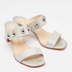 Christian Louboutin Silver Glitter Simple Billi Sandals Size 36.5