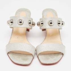 Christian Louboutin Silver Glitter Simple Billi Sandals Size 36.5