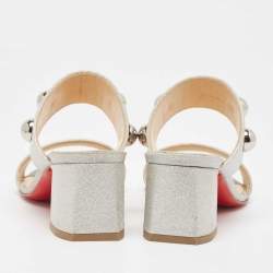Christian Louboutin Silver Glitter Simple Billi Sandals Size 36.5