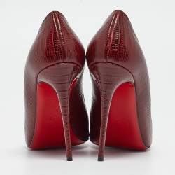 Pre Owned Christian Louboutin Dark Red Lizard Embossed Leather Kate Pumps Size 38