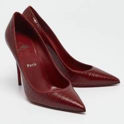 Pre Owned Christian Louboutin Dark Red Lizard Embossed Leather Kate Pumps Size 38