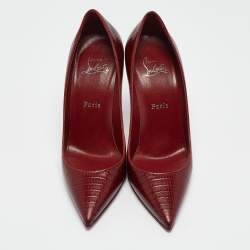 Pre Owned Christian Louboutin Dark Red Lizard Embossed Leather Kate Pumps Size 38