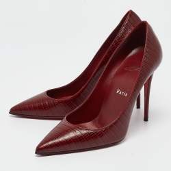 Pre Owned Christian Louboutin Dark Red Lizard Embossed Leather Kate Pumps Size 38