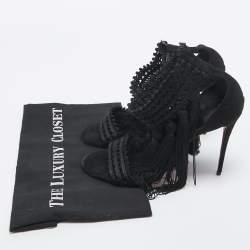 Christian Louboutin Black Lace and Suede Palma Macrame Sandals Size 40