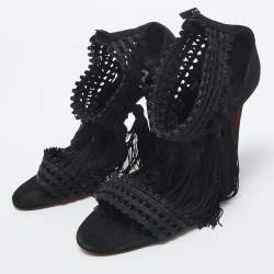 Christian Louboutin Black Lace and Suede Palma Macrame Sandals Size 40