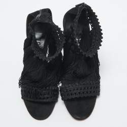 Christian Louboutin Black Lace and Suede Palma Macrame Sandals Size 40