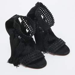 Christian Louboutin Black Lace and Suede Palma Macrame Sandals Size 40