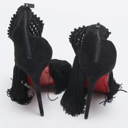 Christian Louboutin Black Lace and Suede Palma Macrame Sandals Size 40