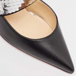 مملوكة مسبقًا Christian Louboutin Black Leather Sequins Detail Jeres Pumps Size 38