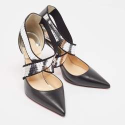 مملوكة مسبقًا Christian Louboutin Black Leather Sequins Detail Jeres Pumps Size 38