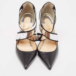 مملوكة مسبقًا Christian Louboutin Black Leather Sequins Detail Jeres Pumps Size 38