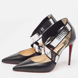 مملوكة مسبقًا Christian Louboutin Black Leather Sequins Detail Jeres Pumps Size 38