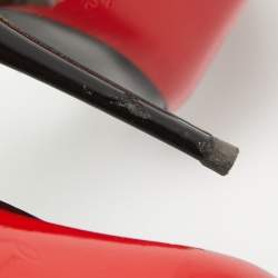 Pre Owned Christian Louboutin Black Patent Leather and PVC Brigadine Spike Slingback Sandals Size 38