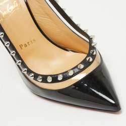 Pre Owned Christian Louboutin Black Patent Leather and PVC Brigadine Spike Slingback Sandals Size 38