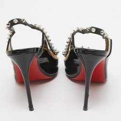 Pre Owned Christian Louboutin Black Patent Leather and PVC Brigadine Spike Slingback Sandals Size 38