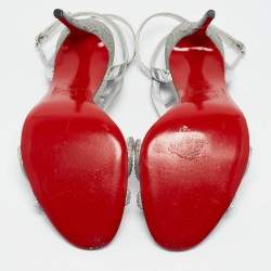 مملوكة مسبقًا Christian Louboutin Silver Leather Crystal Embellished Double L Sandals Size 39