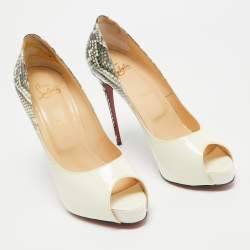 Christian Louboutin White/Grey Degrade Snakeskin Print Patent Leather New Very Prive Pumps Size 40.5