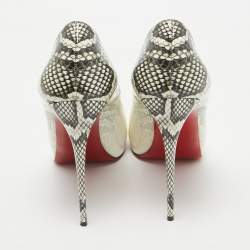 Christian Louboutin White/Grey Degrade Snakeskin Print Patent Leather New Very Prive Pumps Size 40.5