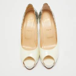 Christian Louboutin White/Grey Degrade Snakeskin Print Patent Leather New Very Prive Pumps Size 40.5